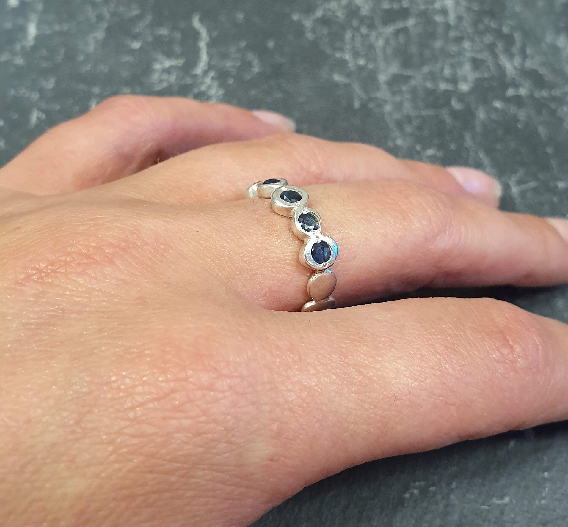 Elegant 925 Sterling Silver Natural Sapphire Ring with Round Blue Sapphire, perfect for September birthdays and everyday wear.