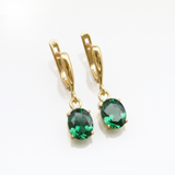 Stylish 18k Gold Vermeil Earrings with Oval Created Emerald, an exquisite choice for special occasions and daily wear.