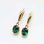 Elegant 18k Gold Vermeil Earrings featuring oval Created Green Emerald, a thoughtful May birthstone gift for any occasion.