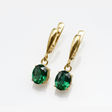 Elegant 18k Gold Vermeil Earrings featuring oval Created Green Emerald, a thoughtful May birthstone gift for any occasion.