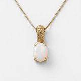 Gold Fire Opal Pendant - Natural Ethiopian Opal Necklace, Oval Opal Necklace