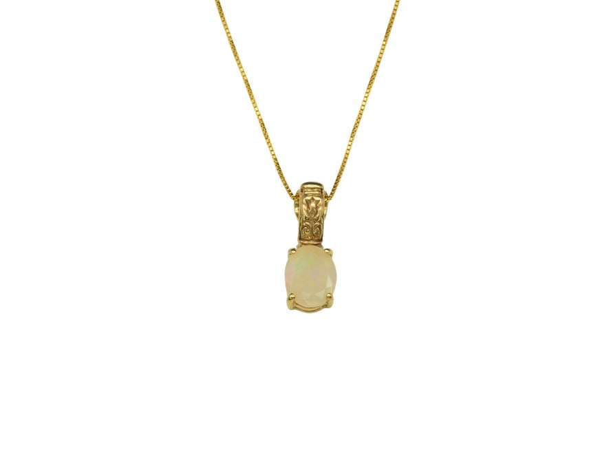 Gold Opal Pendant, Oval Opal Necklace, Ethiopian Opal, White Opal Pendant, October Birthstone, Gold Vintage Pendant, Opal Necklace, Vermeil