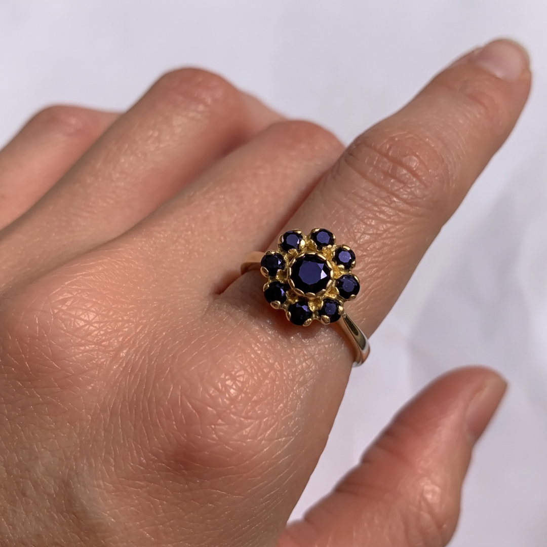 Elegant 18k Gold Vermeil Natural Sapphire Ring with Round Blue Sapphire, perfect for September birthdays and special occasions.