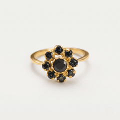 Natural Sapphire Ring made in 18k Gold Vermeil with Round Natural Blue Sapphire in Cluster setting, September Birthstone gift idea, symbolizes sincerity, truth, and faithfulness, ideal for everyday wear and perfect for birthday gifting and special occasions.