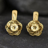 Rose Citrine Studs - Yellow Drop Earrings - Vintage Flower Studs