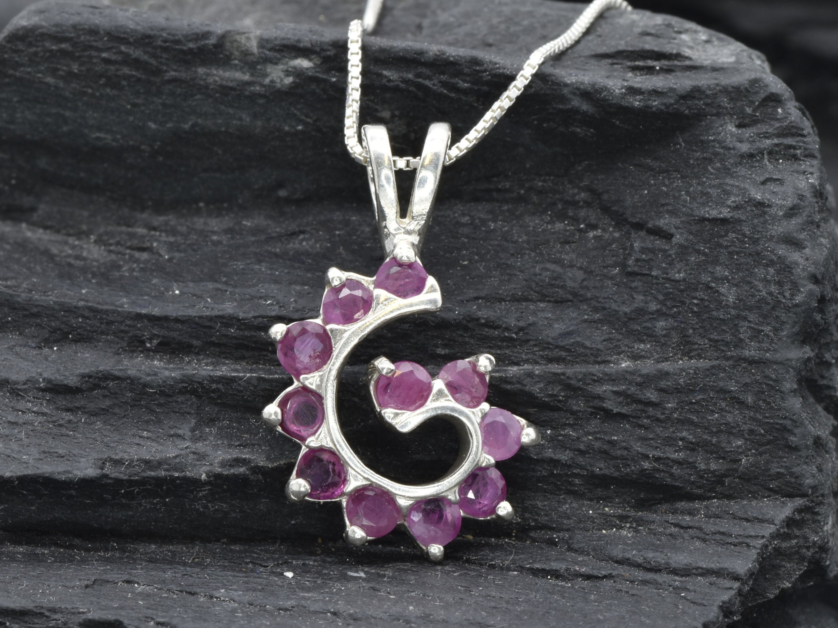 Natural Ruby Pendant made in 925 Sterling Silver with Round Natural Red Ruby in Cluster setting, July Birthstone gift idea, symbolizes nobility, purity, and passion, ideal for everyday wear and perfect for birthday gifting and special occasions.