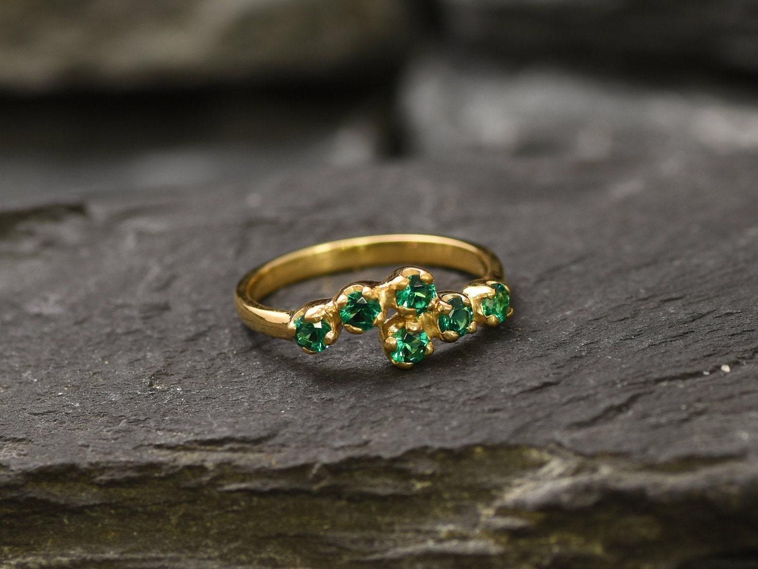 Created Emerald Ring made in 18k Gold Vermeil with Round Created Green Emerald in Prong setting, May Birthstone gift idea, symbolizes, ideal for everyday wear and perfect for birthday gifting and special occasions.
