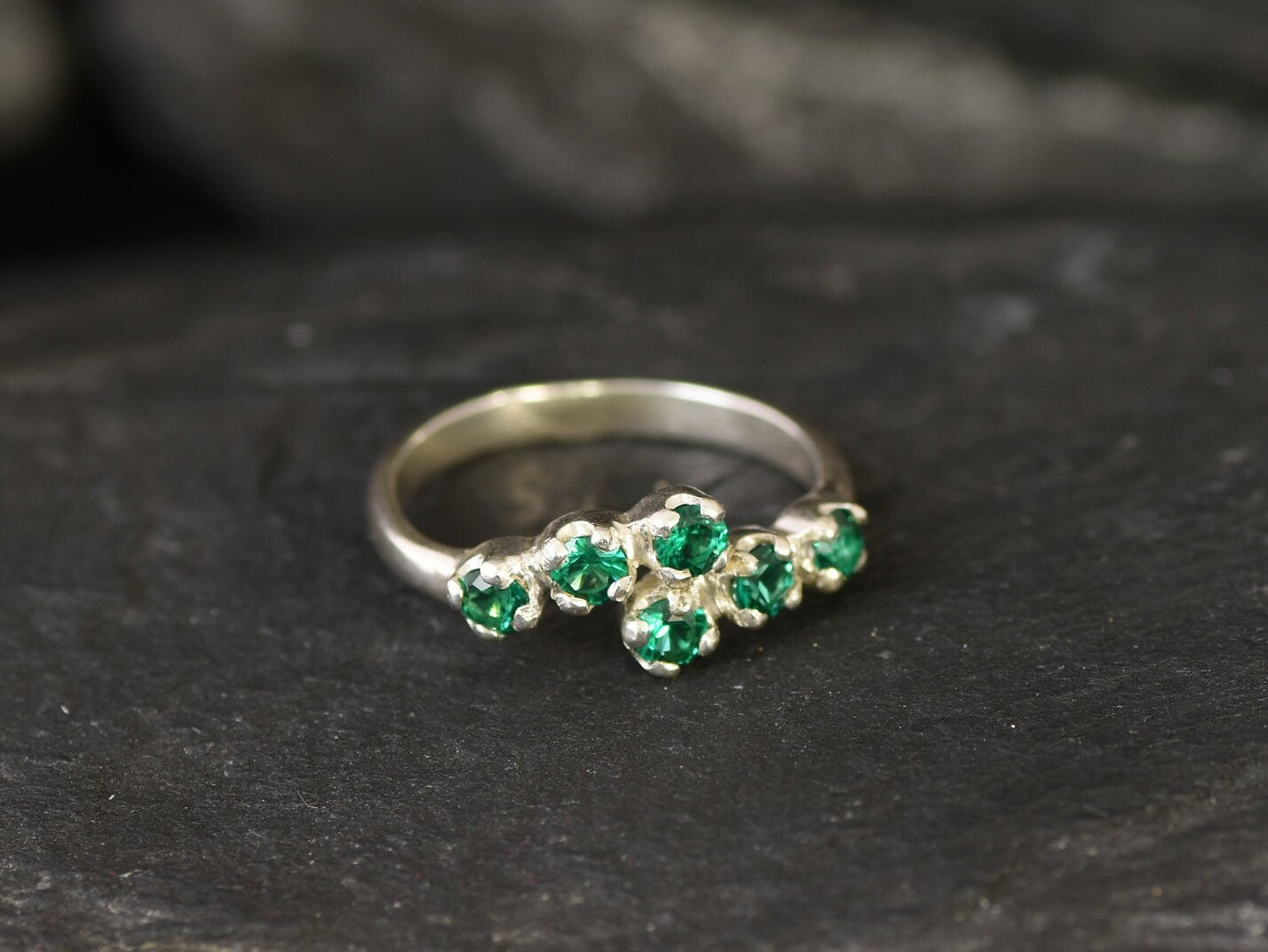 Created Emerald Ring made in 925 Sterling Silver with Round Created Green Emerald in Prong setting, May Birthstone gift idea, symbolizes, ideal for everyday wear and perfect for birthday gifting and special occasions.