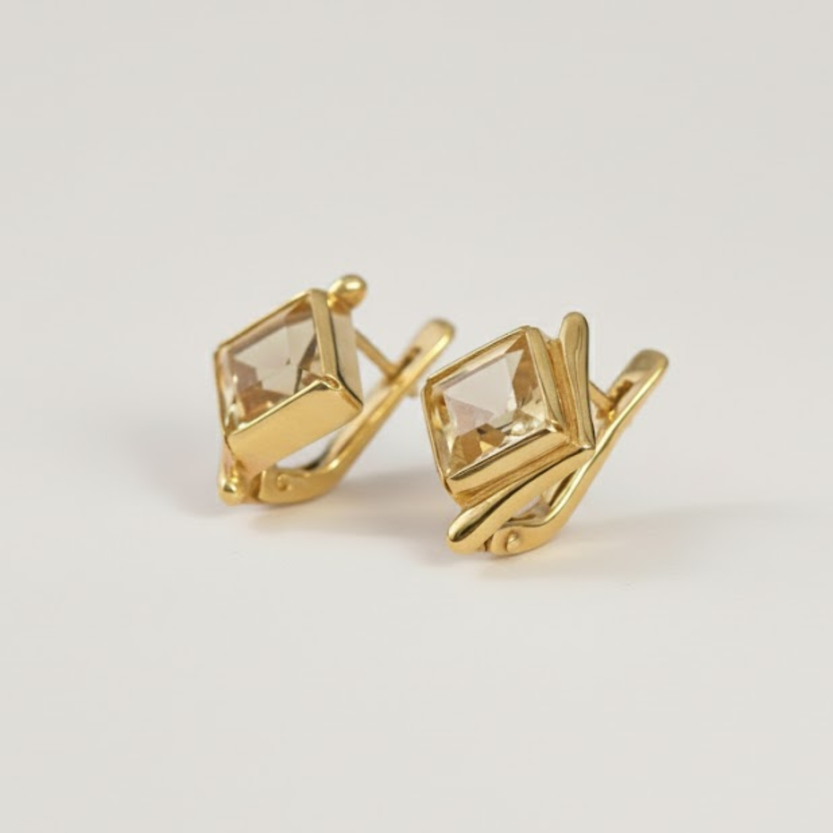 Elegant Gold Citrine Earrings - November Birthstone, featuring a chic square design in 18k Gold Vermeil, ideal for gifting.