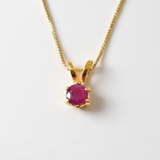 Natural Ruby Pendant made in 18k Gold Vermeil with Round Natural Red Ruby in Prong setting, July Birthstone gift idea, symbolizes nobility, purity, and passion, ideal for everyday wear and perfect for birthday gifting and special occasions.