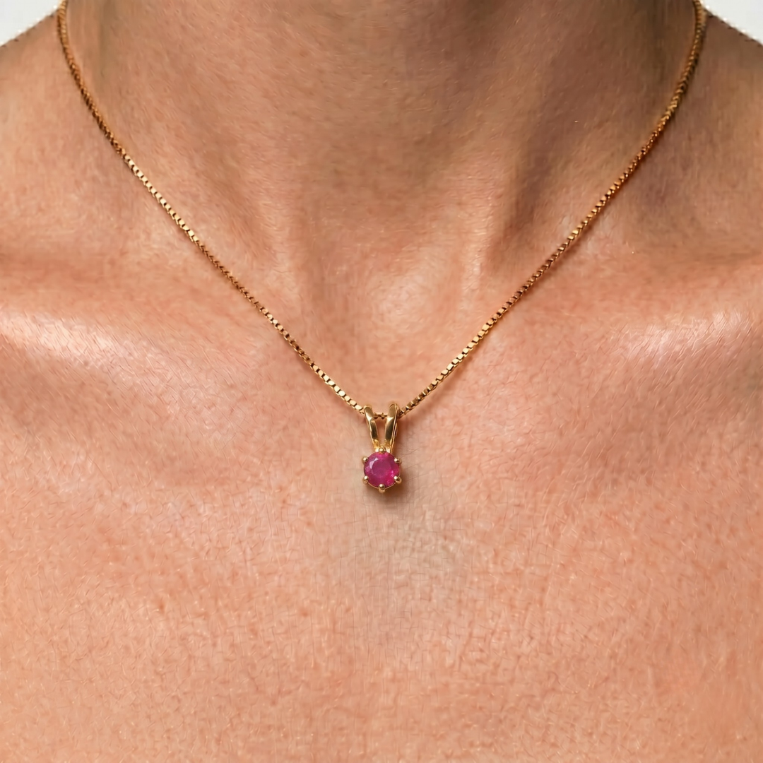 Elegant 18k Gold Vermeil Natural Ruby Pendant, a perfect July birthstone gift symbolizing passion and nobility. Ideal for any occasion.