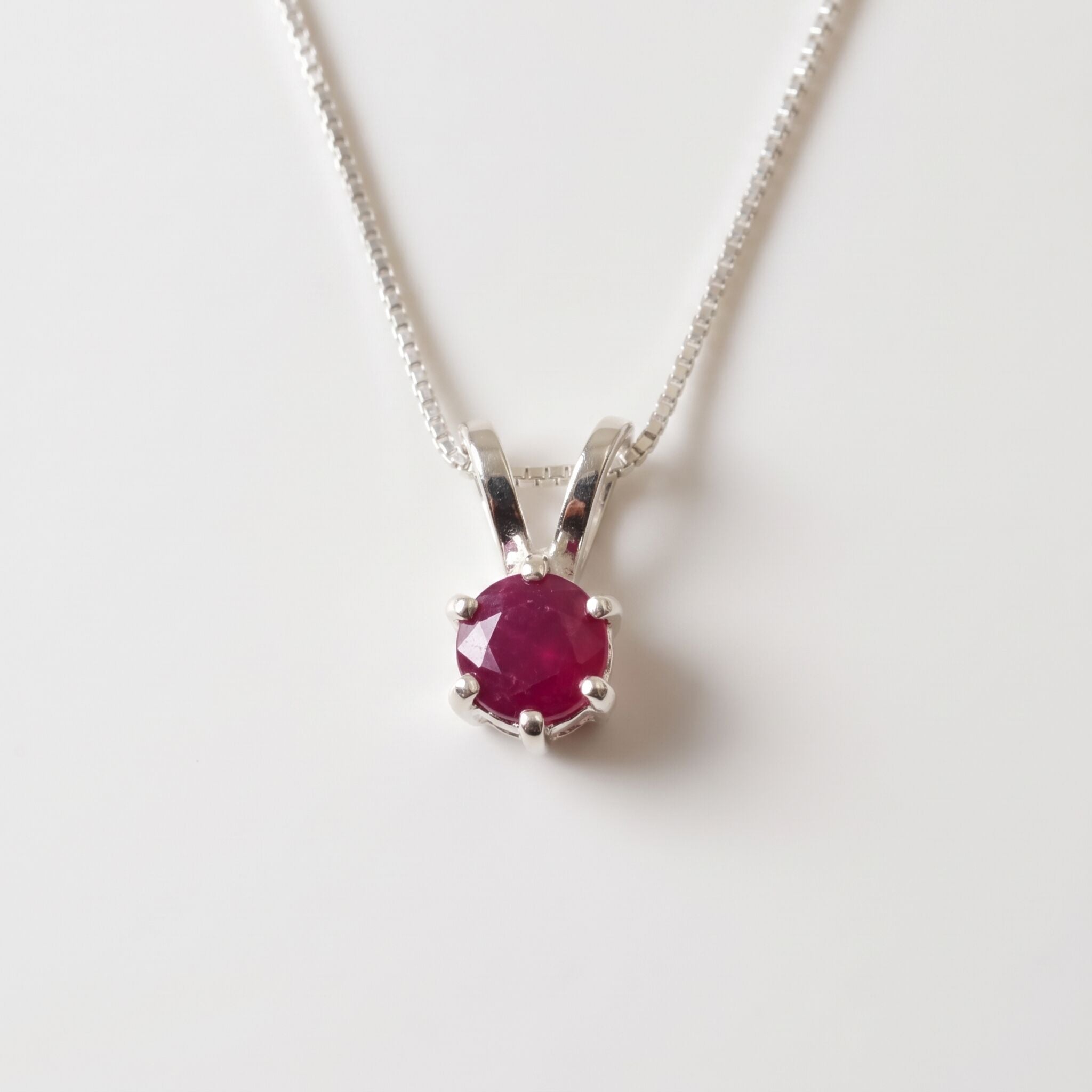Natural Ruby Pendant made in 925 Sterling Silver with Round Natural Red Ruby in Prong setting, July Birthstone gift idea, symbolizes nobility, purity, and passion, ideal for everyday wear and perfect for birthday gifting and special occasions.