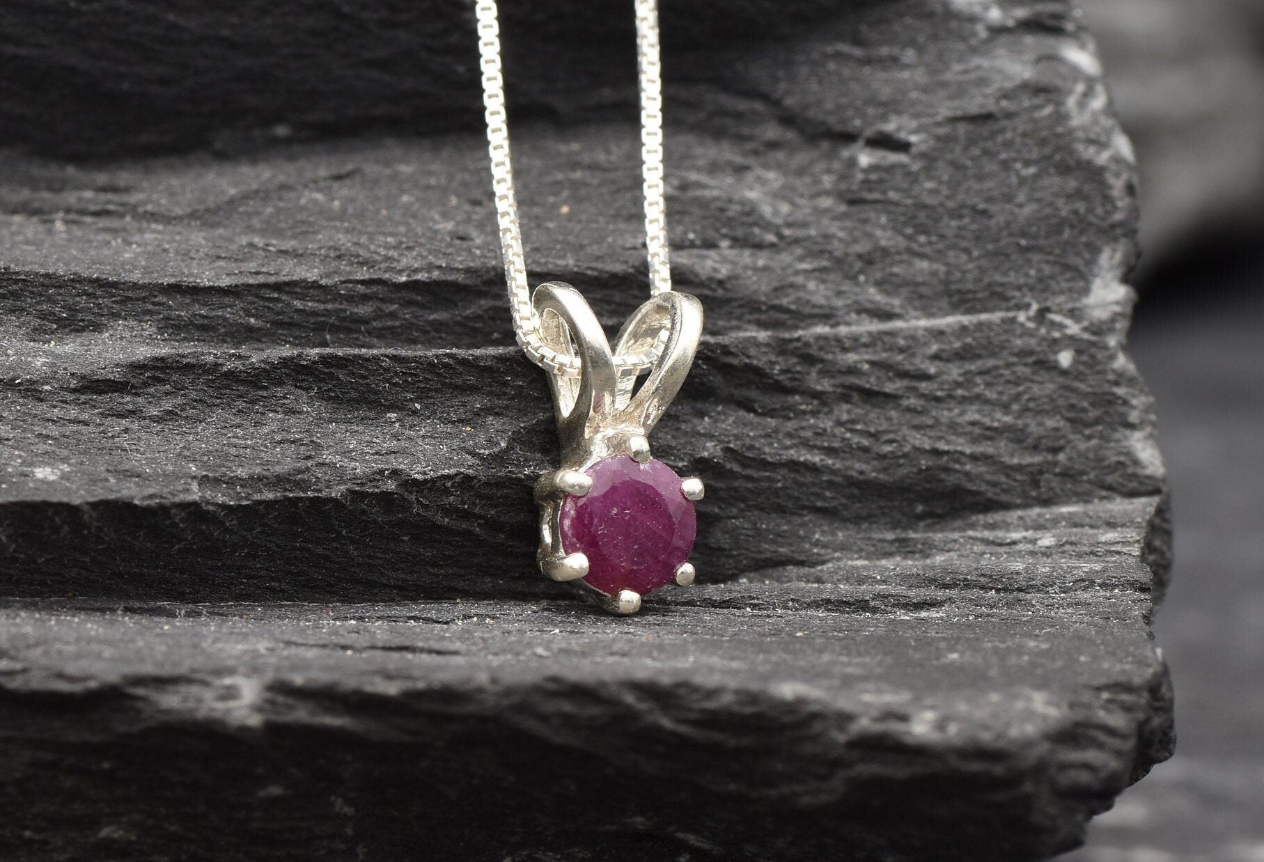 Stylish Natural Ruby Pendant in 925 Sterling Silver, Round Ruby in Prong setting, a meaningful gift for July birthdays and anniversaries.