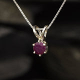 Genuine Ruby Pendant - Dainty Red Necklace - July Birthstone Necklace