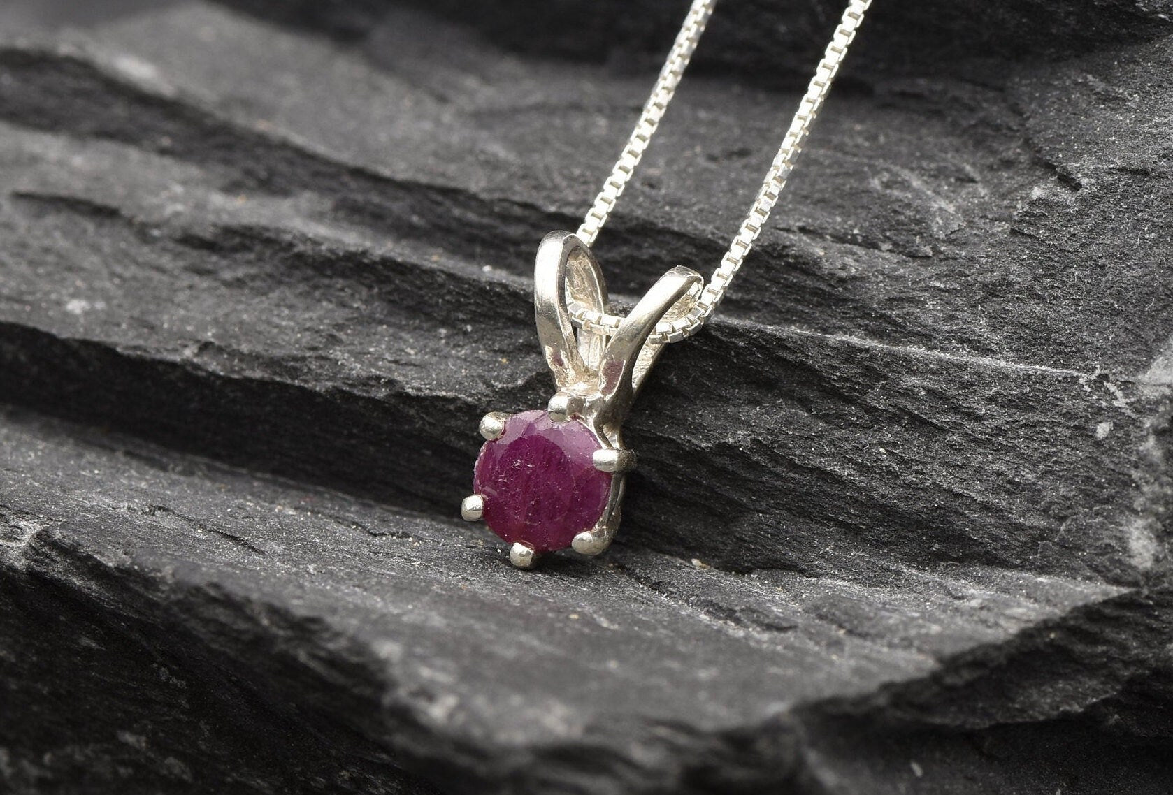 Natural Ruby Pendant made in 925 Sterling Silver with Round Natural Red Ruby in Prong setting, July Birthstone gift idea, symbolizes nobility, purity, and passion, ideal for everyday wear and perfect for birthday gifting and special occasions.