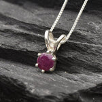 Natural Ruby Pendant made in 925 Sterling Silver with Round Natural Red Ruby in Prong setting, July Birthstone gift idea, symbolizes nobility, purity, and passion, ideal for everyday wear and perfect for birthday gifting and special occasions.