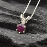 Natural Ruby Pendant made in 925 Sterling Silver with Round Natural Red Ruby in Prong setting, July Birthstone gift idea, symbolizes nobility, purity, and passion, ideal for everyday wear and perfect for birthday gifting and special occasions.