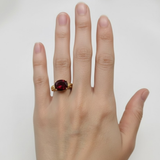Stunning 18k Gold Vermeil Ring with Oval Created Red Ruby, an ideal gift symbolizing love and purity for July birthdays.
