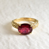 Chic 18k Gold Vermeil Ring with Oval Created Red Ruby, a timeless July birthstone piece for stylish everyday wear and gifting.