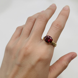 18k Gold Vermeil Ruby Ring with Oval Created Red Ruby, perfect July birthstone gift for special occasions and daily wear.