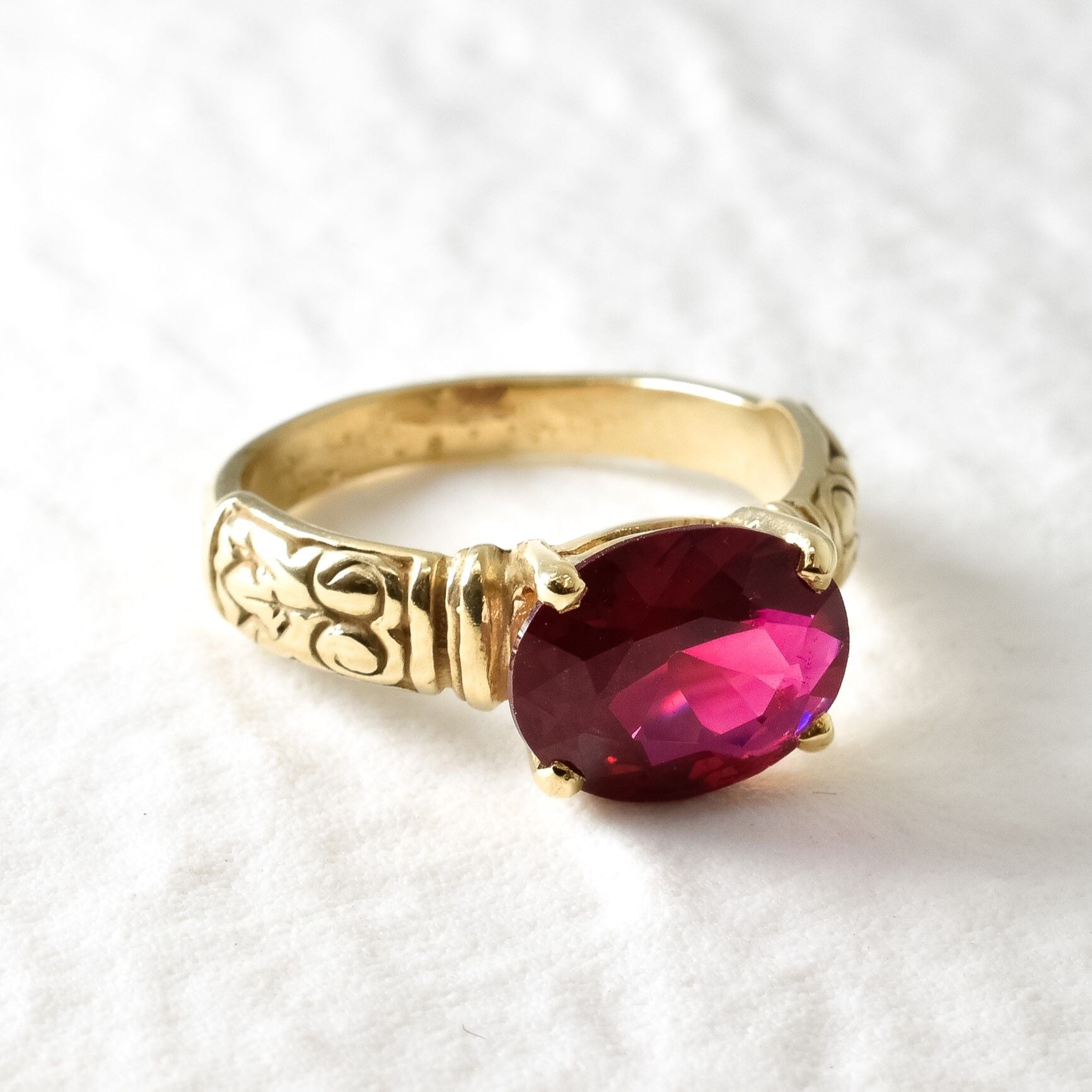 Elegant 18k Gold Vermeil Ruby Ring featuring Oval Created Red Ruby, a symbol of passion, ideal for birthday gifts and everyday elegance.