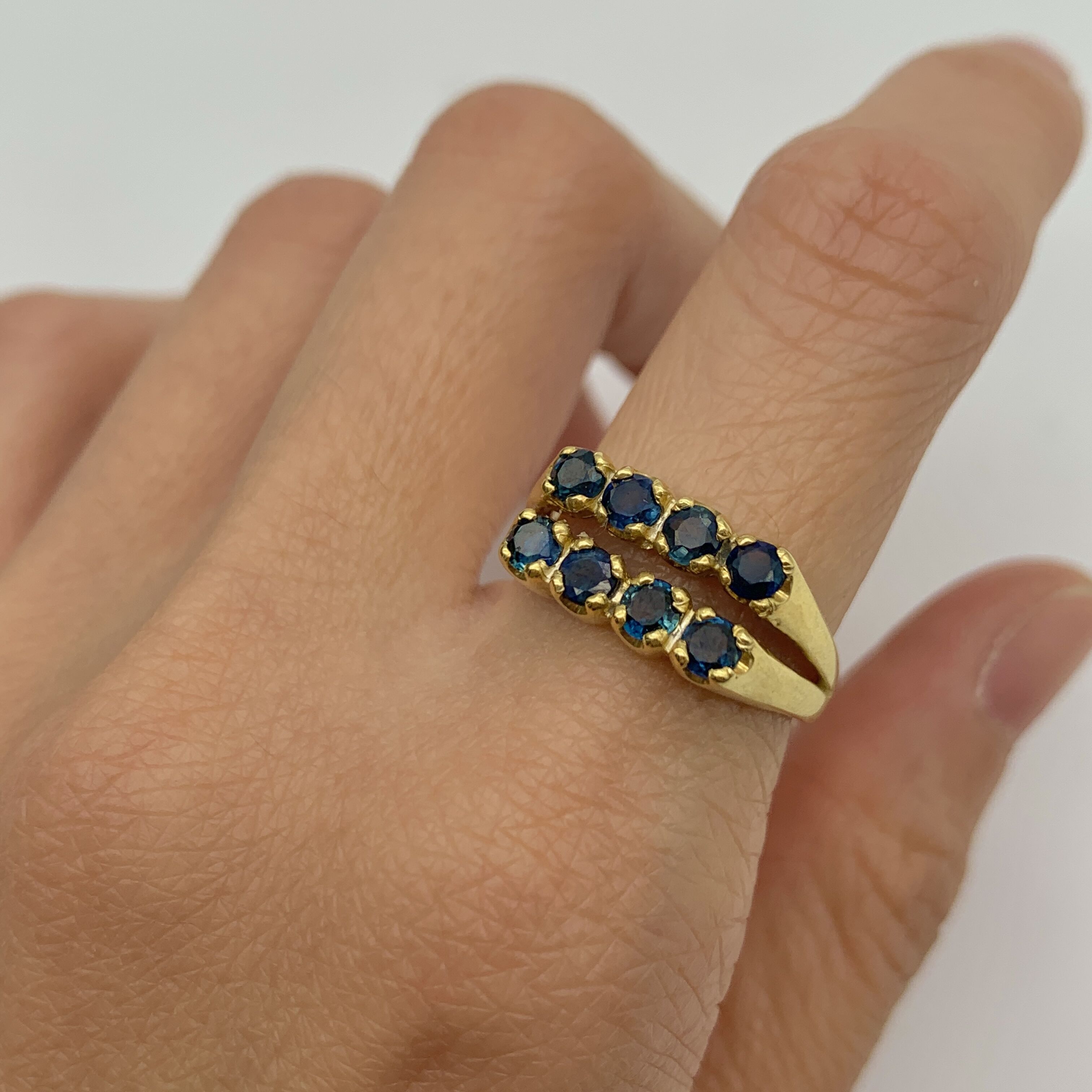 Gold Sapphire Ring, Natural Sapphire, Double Band, September Birthstone, Vintage Ring, Blue Band, Antique Ring, Gold Plated Ring, Vermeil