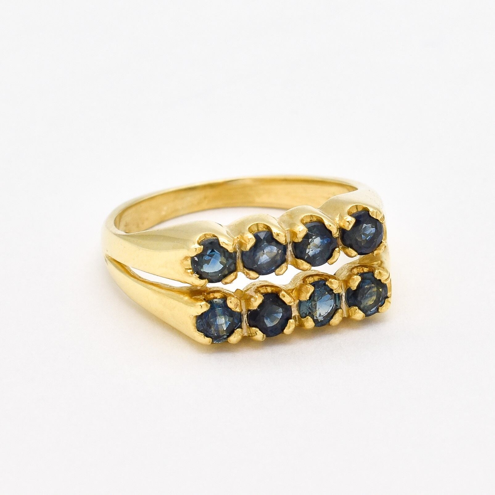 Gold Sapphire Ring, Natural Sapphire, Double Band, September Birthstone, Vintage Ring, Blue Band, Antique Ring, Gold Plated Ring, Vermeil