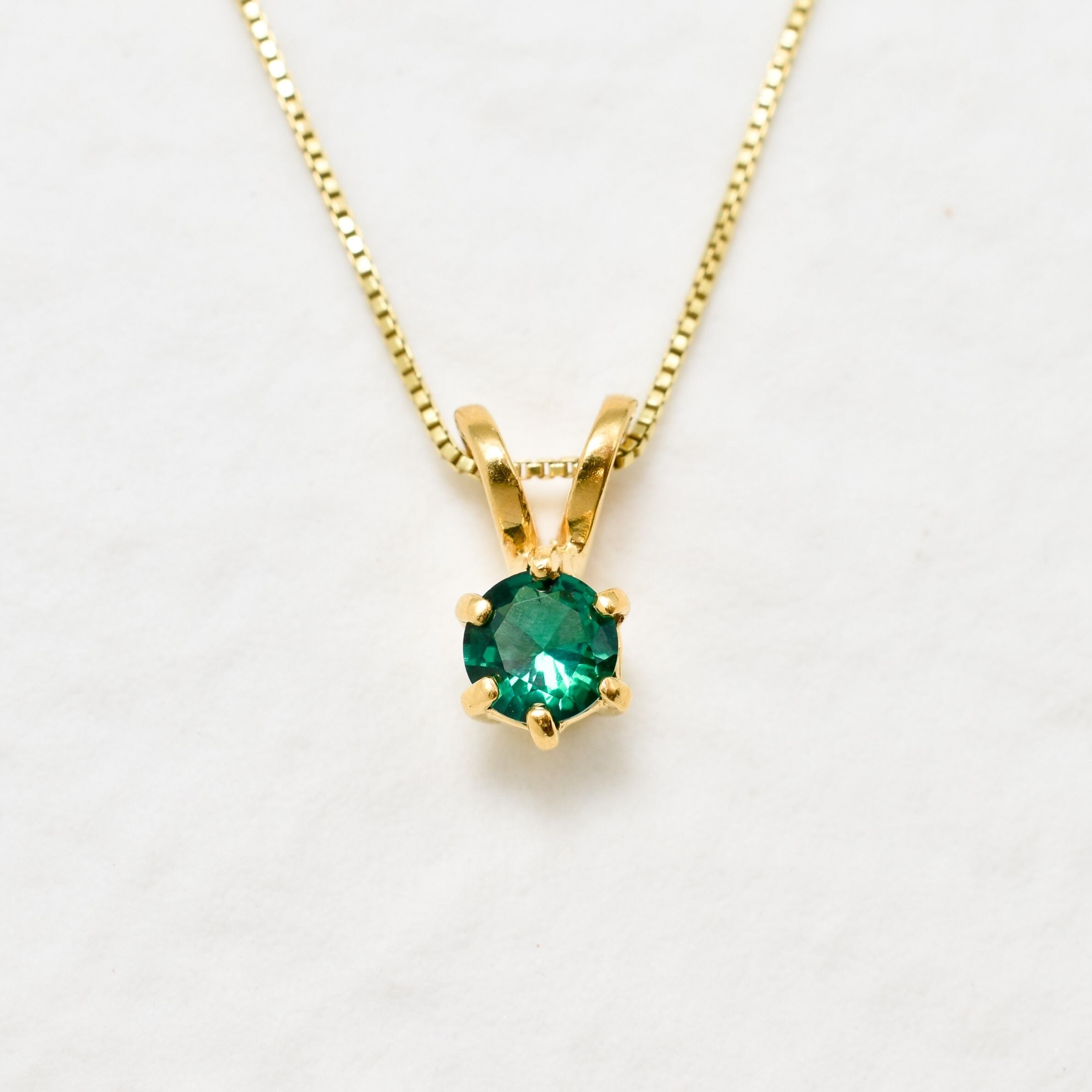 Gold Emerald Pendant, Dainty Emerald Necklace, Vermeil Pendant, Created Emerald Pendant, Minimalist Necklace, Small Gemstone, Gold Vermeil