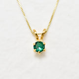Created Emerald Pendant made in 18k Gold Vermeil with Round Created Green Emerald in Prong setting, May Birthstone gift idea, symbolizes, ideal for everyday wear and perfect for birthday gifting and special occasions.