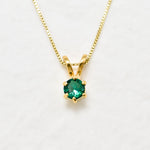 Created Emerald Pendant made in 18k Gold Vermeil with Round Created Green Emerald in Prong setting, May Birthstone gift idea, symbolizes, ideal for everyday wear and perfect for birthday gifting and special occasions.
