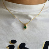 Gold Emerald Pendant, Dainty Emerald Necklace, Vermeil Pendant, Created Emerald Pendant, Minimalist Necklace, Small Gemstone, Gold Vermeil