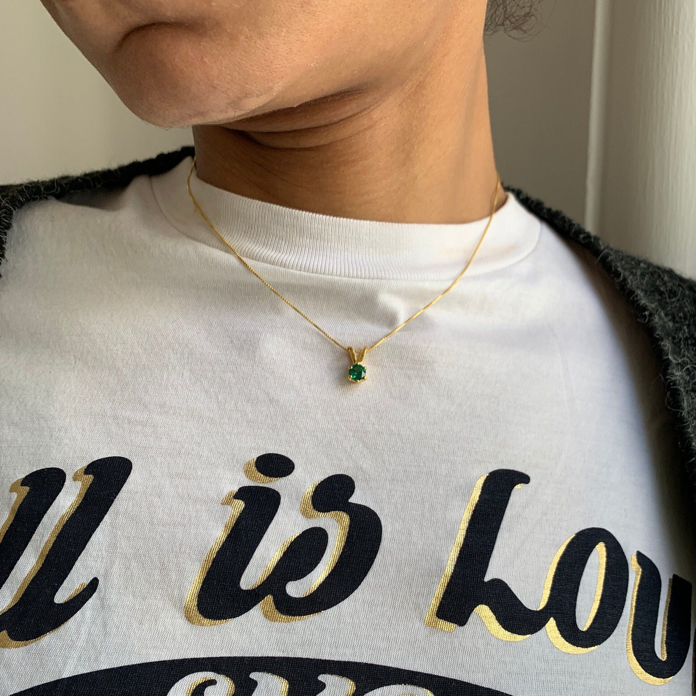 Gold Emerald Pendant, Dainty Emerald Necklace, Vermeil Pendant, Created Emerald Pendant, Minimalist Necklace, Small Gemstone, Gold Vermeil