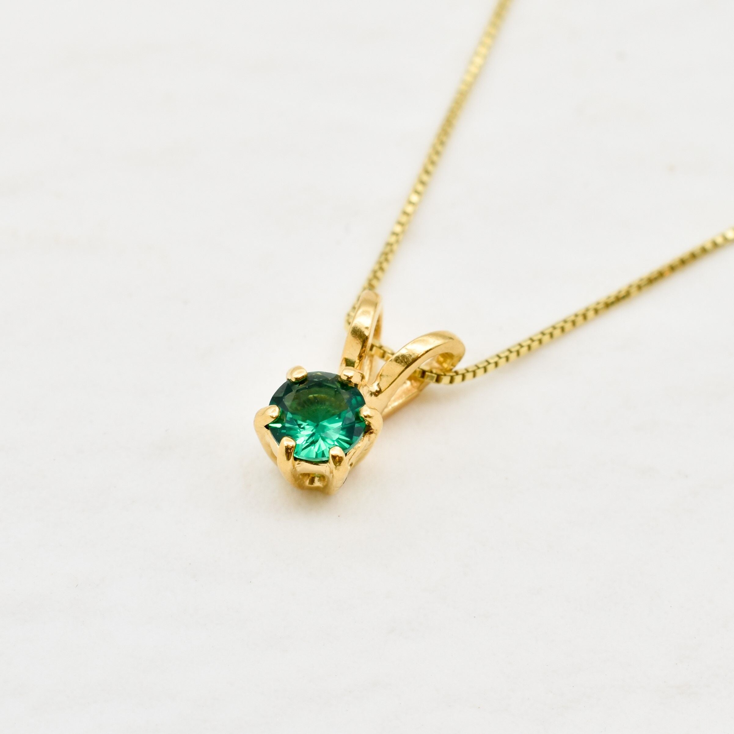 Gold Emerald Pendant, Dainty Emerald Necklace, Vermeil Pendant, Created Emerald Pendant, Minimalist Necklace, Small Gemstone, Gold Vermeil