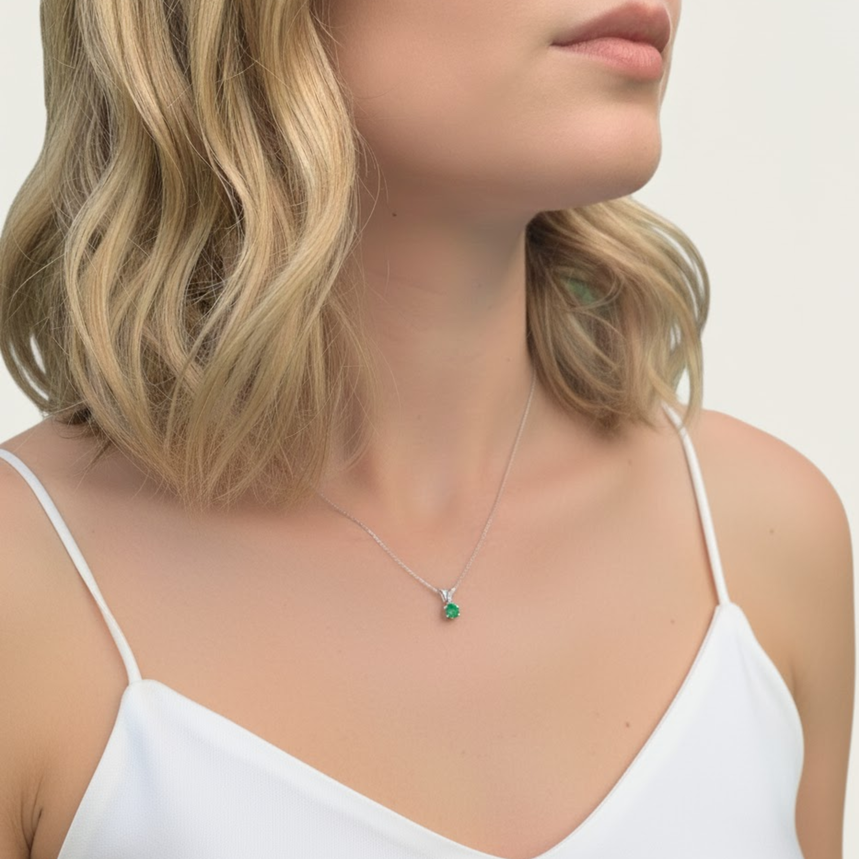 Elegant Created Emerald Pendant in 925 Sterling Silver, perfect May birthstone gift for special occasions and everyday wear.