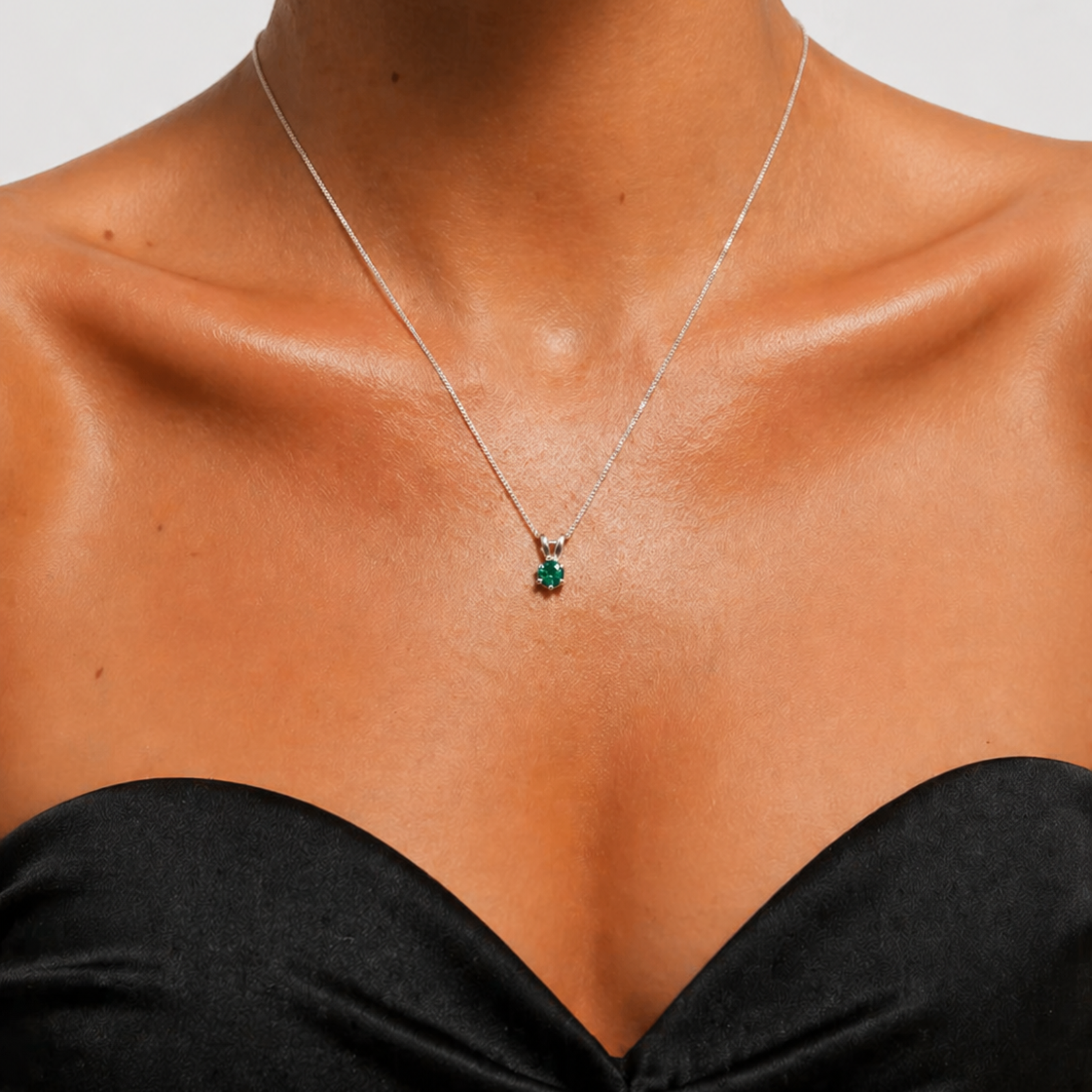 Elegant Created Emerald Pendant in 925 Sterling Silver, perfect May birthstone gift for special occasions and everyday wear.