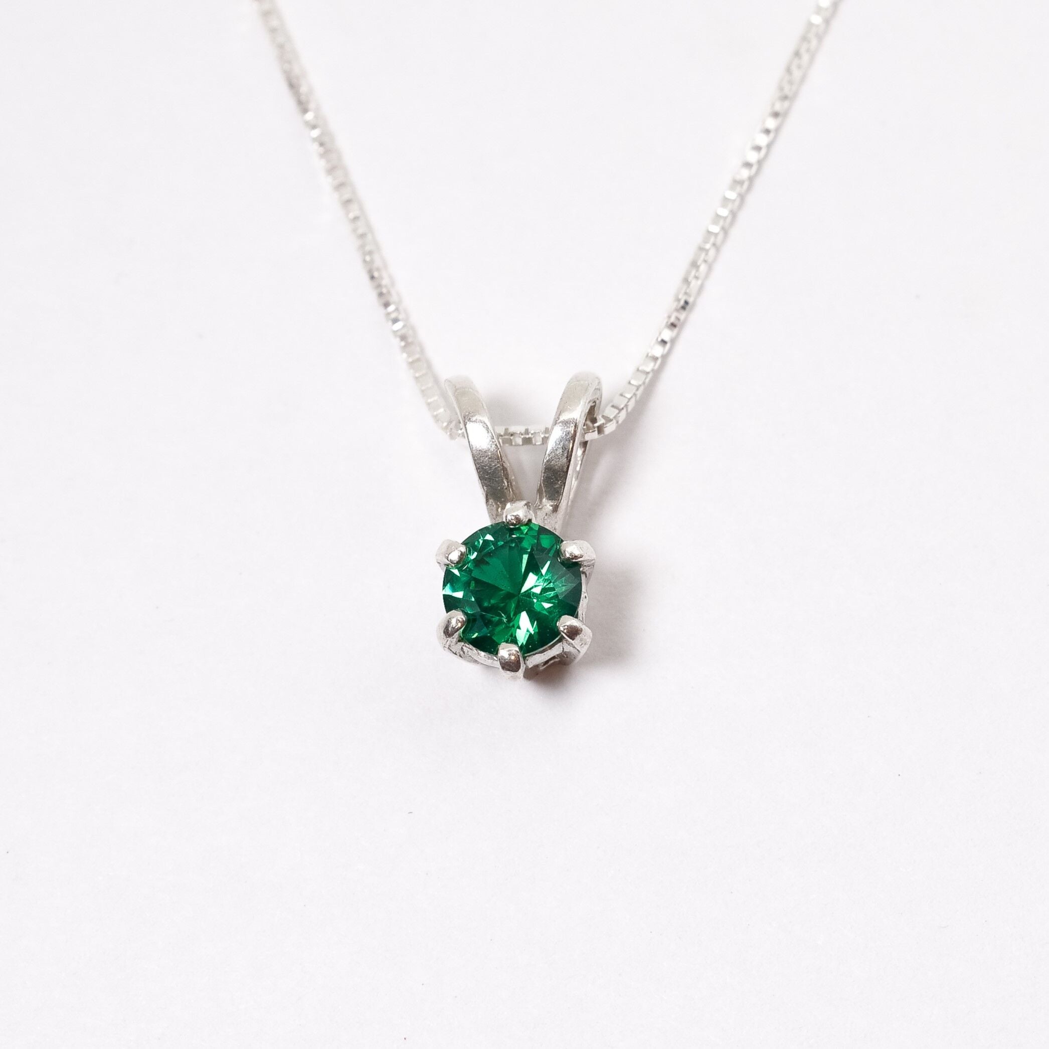 Created Emerald Pendant made in 925 Sterling Silver with Round Created Green Emerald in Prong setting, May Birthstone gift idea, symbolizes, ideal for everyday wear and perfect for birthday gifting and special occasions.