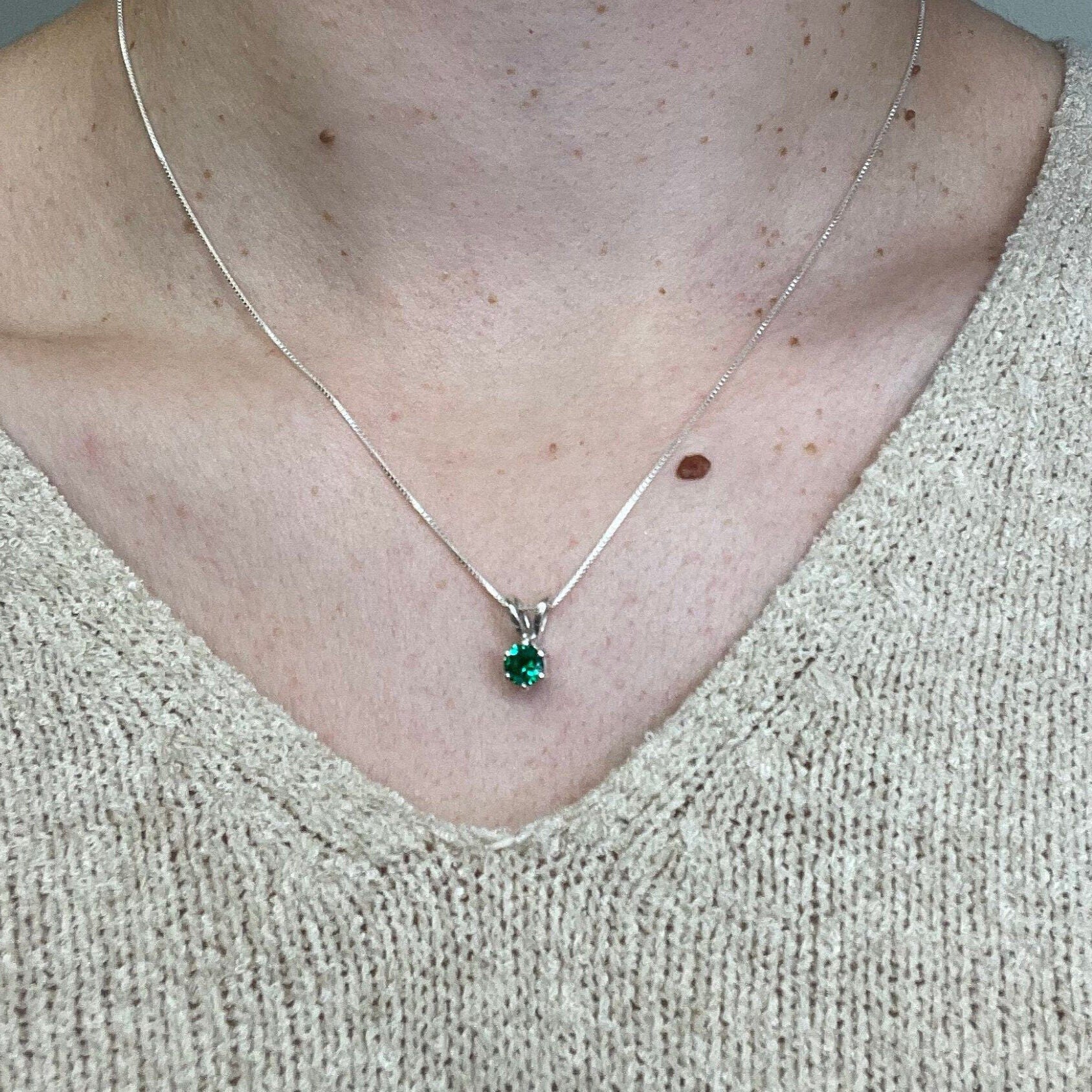 Gold Emerald Pendant, Dainty Emerald Necklace, Vermeil Pendant, Created Emerald Pendant, Minimalist Necklace, Small Gemstone, Gold Vermeil(2)