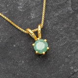 Gold Emerald Pendant - Natural Emerald Necklace, Gold Solitaire Pendant