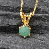 Gold Emerald Pendant - Natural Emerald Necklace, Gold Solitaire Pendant