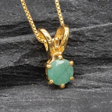 Gold Emerald Pendant - Natural Emerald Necklace, Gold Solitaire Pendant