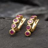 Gold Ruby Earrings - Natural Ruby Earrings, Gold Bubble Earrings