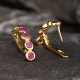 Gold Ruby Earrings - Natural Ruby Earrings, Gold Bubble Earrings