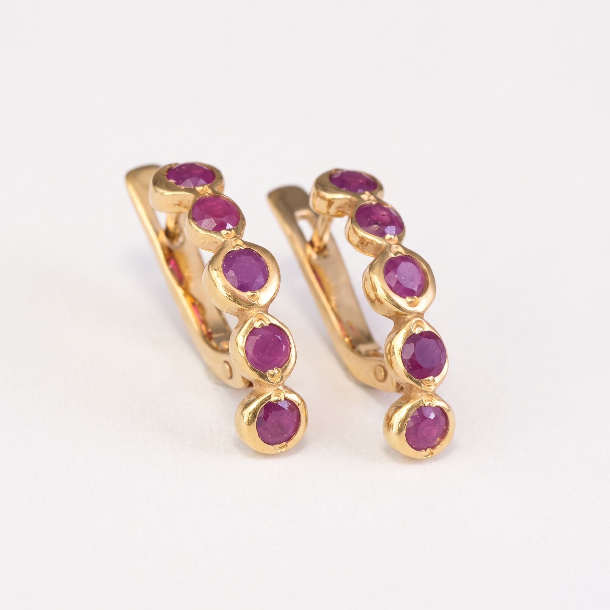 Natural Ruby Earrings made in 18k Gold Vermeil with Round Natural Red Ruby in Flush setting, July Birthstone gift idea, symbolizes nobility, purity, and passion, ideal for everyday wear and perfect for birthday gifting and special occasions.