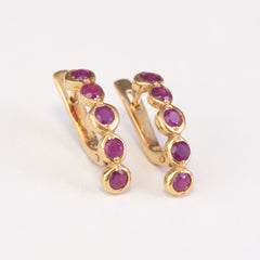 Natural Ruby Earrings made in 18k Gold Vermeil with Round Natural Red Ruby in Flush setting, July Birthstone gift idea, symbolizes nobility, purity, and passion, ideal for everyday wear and perfect for birthday gifting and special occasions.