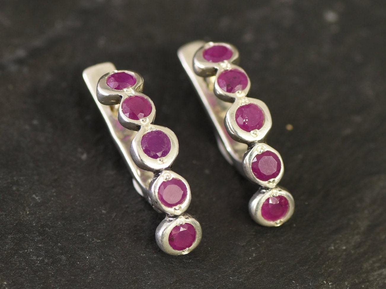 Natural Ruby Earrings made in 925 Sterling Silver with Round Natural Red Ruby in Flush setting, July Birthstone gift idea, symbolizes nobility, purity, and passion, ideal for everyday wear and perfect for birthday gifting and special occasions.