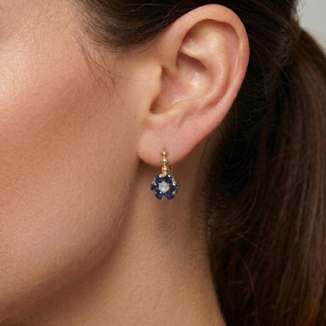 Stunning Flower Sapphire Earrings in 18k Gold Vermeil, perfect for September birthdays and everyday elegance.