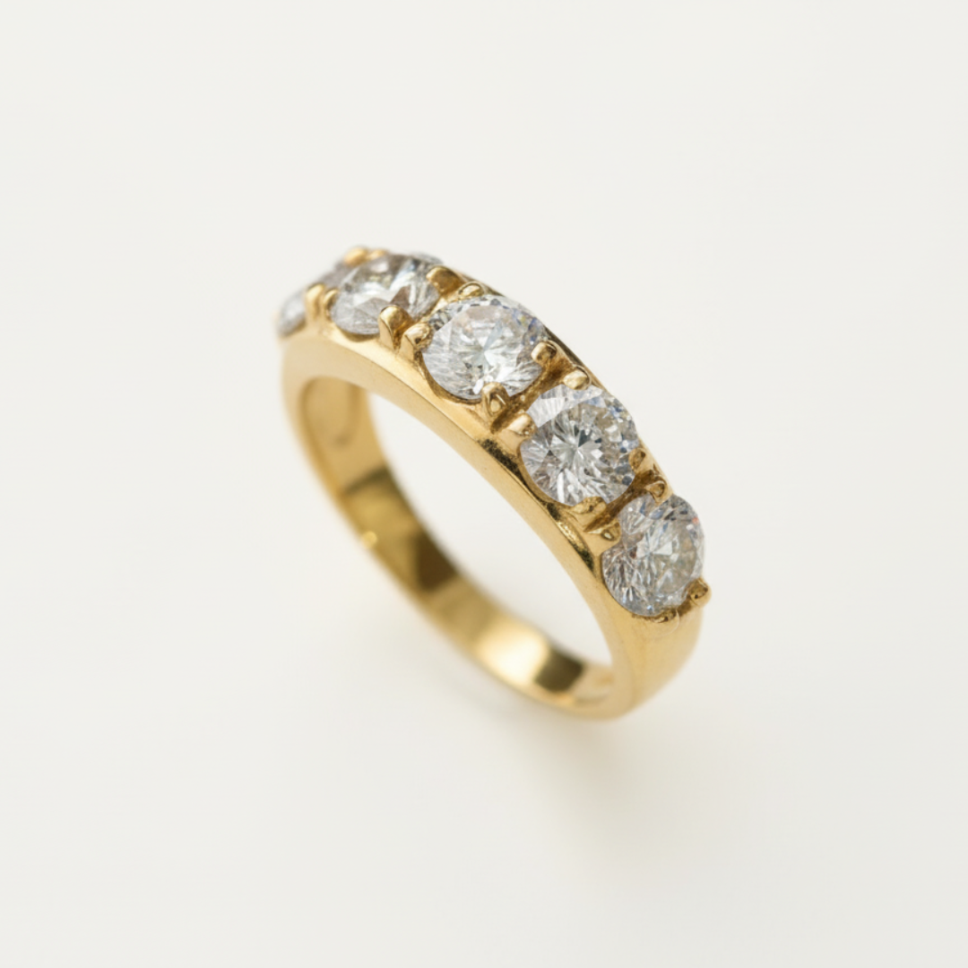 CZ Diamond Ring - Stylish Wide Gold Vermeil Band, Versatile Stackable Gem for Everyday Use, Ideal for Special Celebrations.