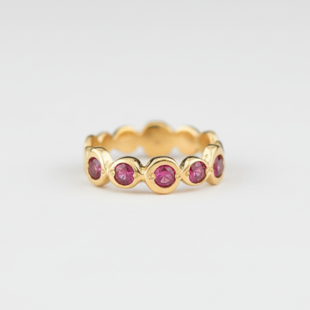 Stunning Ruby Ring in 18k Gold Vermeil with a Round Created Red Ruby, ideal for daily wear and meaningful gifts.