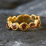 Gold Garnet ring, Natural Garnet, January Birthstone, Half Eternity Band, Stackable Ring, Red Diamond Ring, Bubble Band, Gold Vermeil Ring