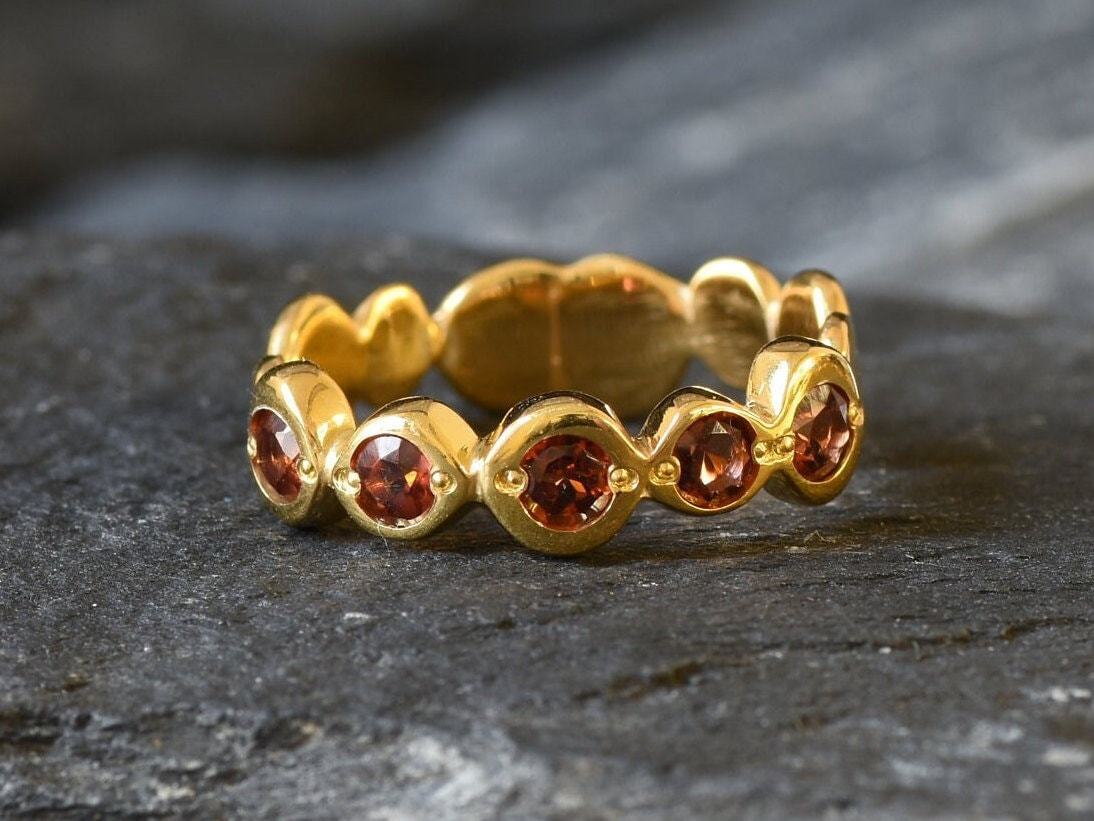 Gold Garnet ring, Natural Garnet, January Birthstone, Half Eternity Band, Stackable Ring, Red Diamond Ring, Bubble Band, Gold Vermeil Ring